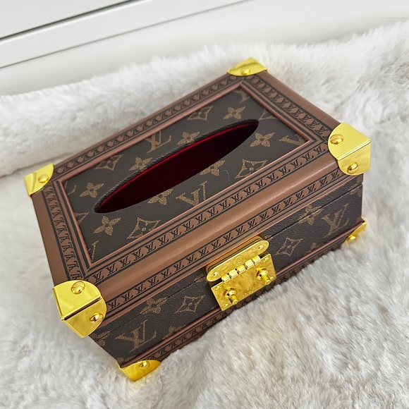 N/A Other - Brown Pattern Tissue Holder with Gold Accents for Coffee Table, Buffet Table